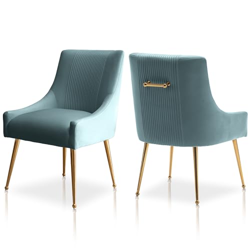SEYNAR Moderne Esszimmerstühle, Samt gepolsterte Stühle mit goldenen Beinen, getufteter Akzentstuhl 2er Set für Empfangsraum Wohnzimmer Arbeitszimmer（Green） von SEYNAR
