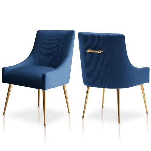SEYNAR Moderne Esszimmerstühle, Samt gepolsterte Stühle mit goldenen Beinen, getufteter Akzentstuhl 2er Set für Empfangsraum Wohnzimmer Arbeitszimmer（Navy） von SEYNAR