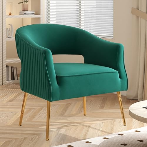 SEYNAR Moderner Samt-Accent-Sessel, bezogener Barrel-Armstuhl, gestreifter Bucket-Seitenarmstuhl, Ecken-Einzelsofa für Wohnzimmer, Schlafzimmer, Vanity, Büro, Lesesaal(Deep Green) von SEYNAR