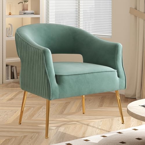 SEYNAR Moderner Samt-Akzentstuhl, gepolsterter Fasssessel, gestreifter Eimer-Seitensessel, Ecksofa, Einzelsofa für Wohnzimmer, Schlafzimmer, Schminktisch, Büro, Lesezimmer, Grün von SEYNAR