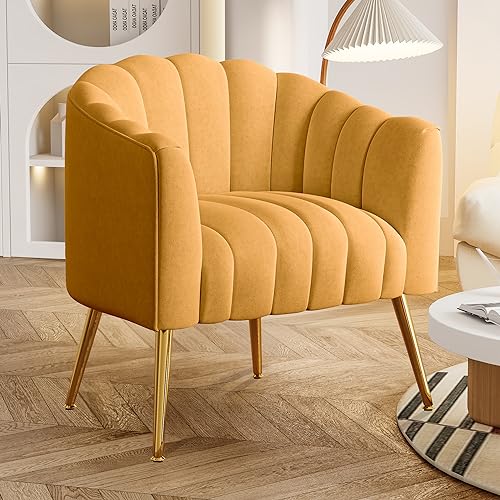 Übergroßer Kürbis Akzentstuhl, Moderner Bequemer Samtgepolsterter Sessel, Luxus Einzelsessel für Wohnzimmer, Warteraum, Büro und Schminktisch(Msutard) von SEYNAR