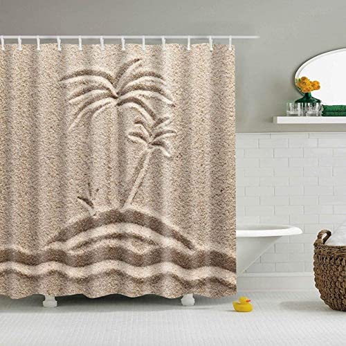 Duschvorhang 120x180 Sandmalerei Duschvorhang Strand Badezimmer Vorhang Antischimmel Wasserdicht 3D Effekt Duschvorhänge für Badewannen Textil Polyester Stoff mit Haken von SEYUMI