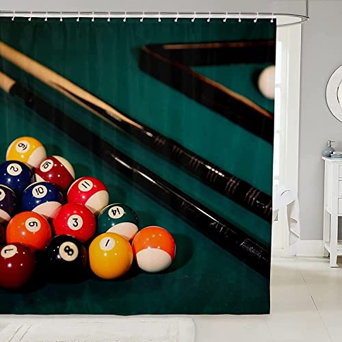 SEYUMI Duschvorhang 120x200 Billard Duschvorhang Thema Sport Badezimmer Vorhang Antischimmel Wasserdicht 3D Effekt Duschvorhänge für Badewannen Textil Polyester Stoff mit Haken von SEYUMI