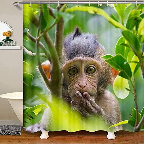 SEYUMI Duschvorhang 180x180 AFFE Duschvorhang Tier Badezimmer Vorhang Antischimmel Wasserdicht 3D Effekt Duschvorhänge Textil Polyester Stoff für Badewannen mit Haken von SEYUMI