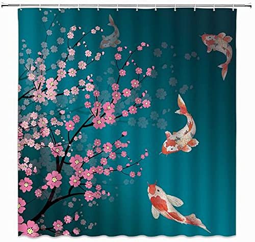 SEYUMI Duschvorhang 180x200 Kirschblüten Duschvorhang Blumen Im Japanischen Stil Badezimmer Vorhang Antischimmel Wasserdicht 3D Effekt Duschvorhänge Textil Polyester Stoff für Badewannen mit Haken von SEYUMI