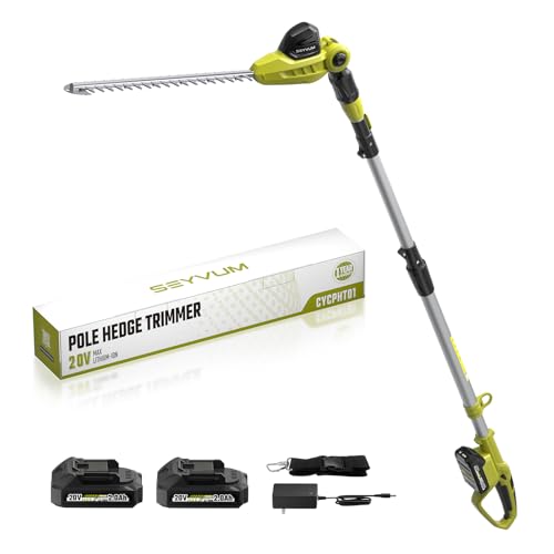 Teleskop Heckenschere mit 2×2.0Ah akkus,50cm Teleskop Heckenschere Elektrisch,Verstellbarer Teleskopstiel bis 2,7 Meter Höhe, Schnittleistung von 16 mm, 135° drehbarer Kopf für Sträucherschneiden Teleskop Heckenschere mit 2×2.0Ah akkus,50cm Teleskop Heckenschere Elektrisch,Verstellbarer Teleskopstiel bis 2,7 Meter Höhe, Schnittleistung von 16 mm, 135° drehbarer Kopf für Sträucherschneiden von SEYVUM