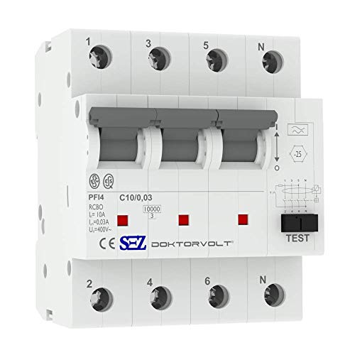 SEZ FI/LS C10 30mA 4p 10kA RCBO FI/LS-Schalter Fehlerstromschutzschalter 0090921 Kombi Schalter 1459 von SEZ