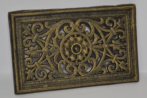SEZAM Lüftungsgitter aus Gusseisen 23 x 2,5 x 14,5 cm, für Kachelöfen, Holzbacköfen & Kamine - Warmluftgitter - Luftgitter für Ofen, OZ110 (Altes Gold) von SEZAM