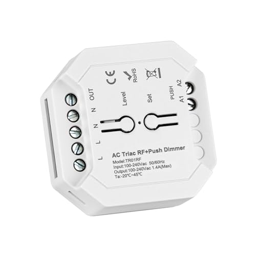 SEZO 100V-240V AC Triac LED Dimmer 2.4G RF Wireless PUSH Dimmer Steuerung, High Power Unterputz Dimmer for Heimintelligenz Led Dimmbare LED Lampen Kompatibel RC01RFB(Keine Fernbedienung) von SEZO