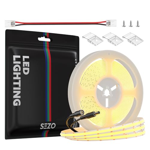 SEZO FCOB COB LED Streifen 3000K Warmweiss Flexibel Dimmbar COB LED Strip Lights 5M 528LEDs/M DC12V CRI90+ FOB Licht band Unterbodenleuchte für Wohnzimmer Schlafzimmer DIY Innenbeleuchtung Projekte von SEZO