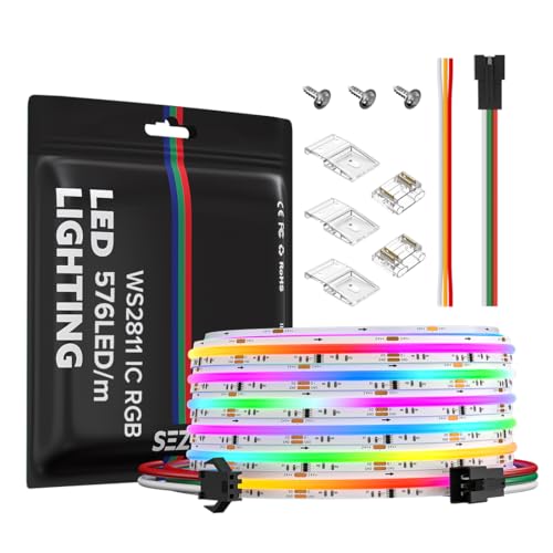 SEZO 24V FCOB COB WS2811 IC RGB LED Streifen Strip Lichtleiste 5M 2880LEDs Hohe Dichte Licht Pixel Traumfarbe Lichtleiste LED Band, Breite 10mm IP30 Nicht Wasserdicht PCB Weiß für Home Party DIY SEZO 24V FCOB COB WS2811 IC RGB LED Streifen Strip Lichtleiste 5M 2880LEDs Hohe Dichte Licht Pixel Traumfarbe Lichtleiste LED Band, Breite 10mm IP30 Nicht Wasserdicht PCB Weiß für Home Party DIY von SEZO