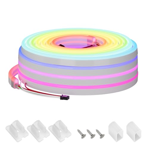 SEZO 5M Flexible Neon LED Streifen RGB+WS2811 IC IP67 Wasserdichte Hohe Dichte Licht DC24V 5M 108LEDs/m 8mm Breite Silicone neon Band für Schlafzimmer Küche Party DIY Heimdekoration von SEZO