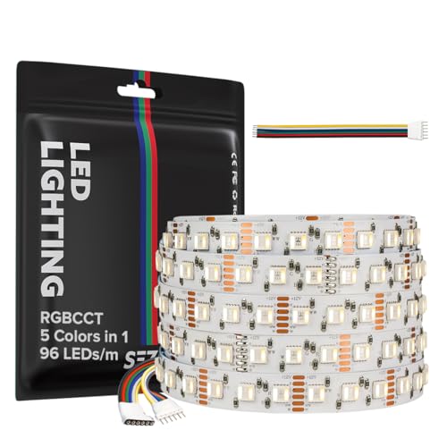 SEZO 5050 RGBCCT LED Streifen lichter 5 in 1 RGB+Warmweiß 3000K-6000K 12V 5M 96LEDs/M IP30 Nicht wasserdicht RGBW RGBWW Superhelles led band für die Beleuchtung zu Hause und im Schlafzimmer von SEZO
