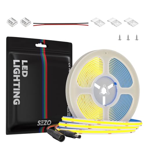 SEZO 5M COB Dimmbar 3000K LED Streifen 480LEDs/m, Warmweiss Flexibel Hohe Dichte Lichtband IP30 Nicht wasserdicht LED Strip 12V 2400LEDs mit Verbinder, Stecker für DIY Dekoration SEZO 5M COB Dimmbar 3000K LED Streifen 480LEDs/m, Warmweiss Flexibel Hohe Dichte Lichtband IP30 Nicht wasserdicht LED Strip 12V 2400LEDs mit Verbinder, Stecker für DIY Dekoration von SEZO