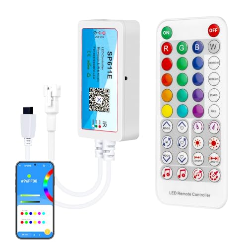 SEZO Bluetooth LED Controller RGB IR Fernbedienung mit 38 Tasten SP611E Controller für WS2811 WS2812B 3PIN LED Strips Smart Phone APP Steuerung für IOS und Android von SEZO