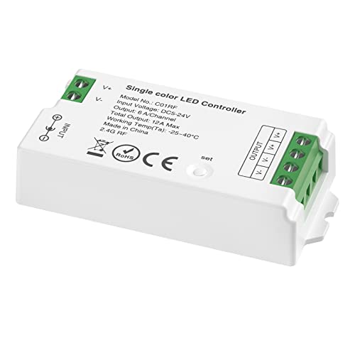 SEZO C01RF 2.4GHz Single Color LED Controller Helligkeit einstellbar Kompatibel mit Tuya Gateway RC01RFB Single Color Remote für FCOB 3528 Einfarbiger LED-Streifen DC5-24V (keine Fernbedienung) von SEZO