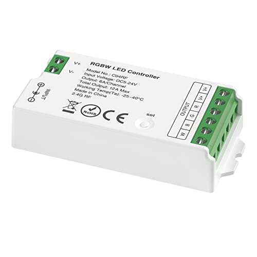 SEZO C04RF 2.4GHz RGBW LED Controller - Helligkeit Einstellbar, Kompatibel Mit Tuya Gateway RC03RFB Remote für 5050 LED-Streifen DC5-24V (Keine Fernbedienung) von SEZO
