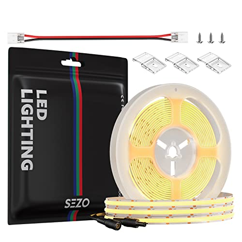 SEZO FCOB Dimmbar Hohe Dichte LED-Streifen, 12V 5M 480LEDs/M COB Warmweiss 3000K LED Strip Lights, COB Lichtband Flexibel Unterbodenleuchte, für Wohnzimmer Schlafzimmer DIY Innenbeleuchtung von SEZO