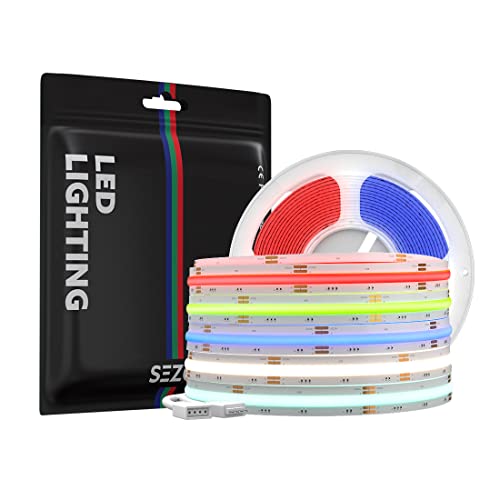 SEZO FCOB RGB LED Streifen COB RGB Flexible Hohe Dichte LED Strip 5M 840LED/M 16W/M DC24V 10mm Breite Multicolor IP30 Nicht-Wasserdicht für Schlafzimmer Küche TV Party DIY Heimdekoration von SEZO