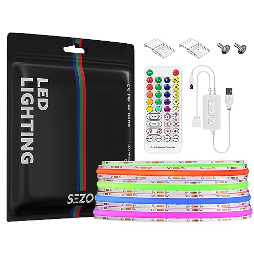 SEZO FCOB RGB LED Streifen Kit 5V USB 2M 576LEDs/M COB RGB LED Strip CRI>90 Selbstklebendes FOB Bandlicht Flexibel Hohe Dichte mit SP613E Controller für DIY Decor Beleuchtung IP30 SEZO FCOB RGB LED Streifen Kit 5V USB 2M 576LEDs/M COB RGB LED Strip CRI>90 Selbstklebendes FOB Bandlicht Flexibel Hohe Dichte mit SP613E Controller für DIY Decor Beleuchtung IP30 von SEZO