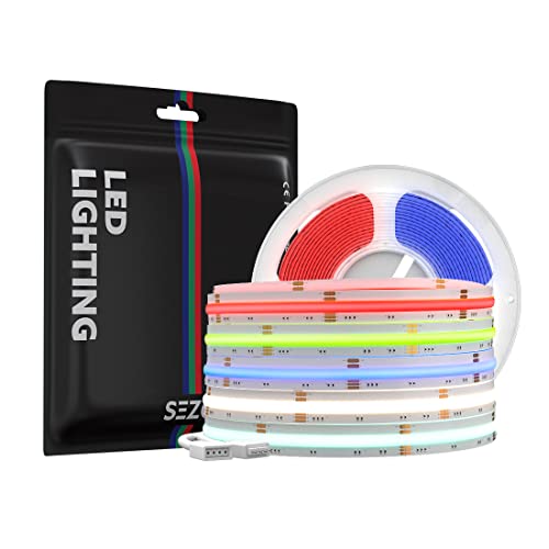 SEZO FCOB RGBW LED Streifen RGBWW COB LED Strip Flexible RGB+Warmweiß(3000K) Hohe Dichte Lichtleiste DC24V 5M 896LEDs/M 16W/M Breite 12mm Multicolor IP30 für Schlafzimmer Küche DIY Heimdekoration von SEZO