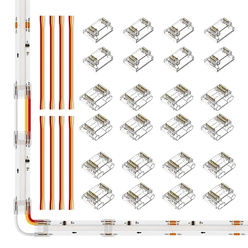 SEZO LED Streifen Verbinder Kit FCOB RGB IC 3PIN 12mm LED Eckverbinder 24PCS Transparenter Lückenloser Lötfreier Board to Board/Board to Wire Connectors + 8PCS 15cm langer 22AWG Verlängerungsdraht SEZO LED Streifen Verbinder Kit FCOB RGB IC 3PIN 12mm LED Eckverbinder 24PCS Transparenter Lückenloser Lötfreier Board to Board/Board to Wire Connectors + 8PCS 15cm langer 22AWG Verlängerungsdraht von SEZO