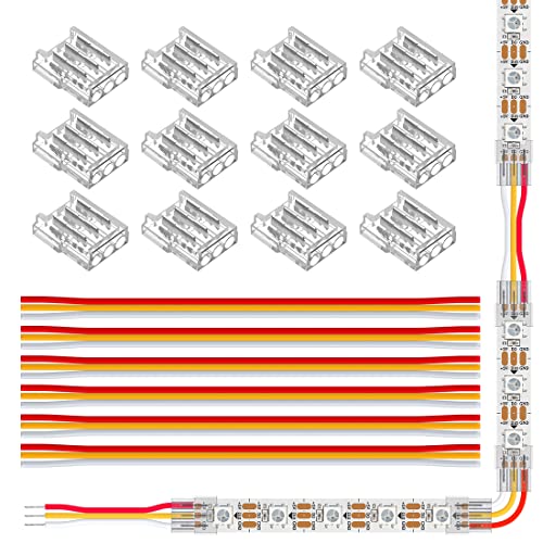 SEZO LED Streifen Verbinder Kit LED Eckverbinder 12PCS SMD 3PIN 10mm Transparenter Ungeverdrahteter Lückenloser Lötfreier Board to Wire Connectors + 6PCS 15cm langer 22AWG Verlängerungsdraht SEZO LED Streifen Verbinder Kit LED Eckverbinder 12PCS SMD 3PIN 10mm Transparenter Ungeverdrahteter Lückenloser Lötfreier Board to Wire Connectors + 6PCS 15cm langer 22AWG Verlängerungsdraht von SEZO
