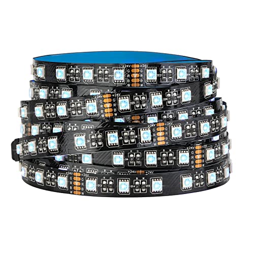 SEZO 5050SMD RGBW LED Streifen 24V 5M 300LEDs 4 Farben in 1 LED Strip RGBCW (RGB+Kaltes Weiß) Licht Streifen Lichtband Leiste Band Beleuchtung IP30 Nicht-Wasserdicht Schwarz PCB Für Innendekorationen von SEZO