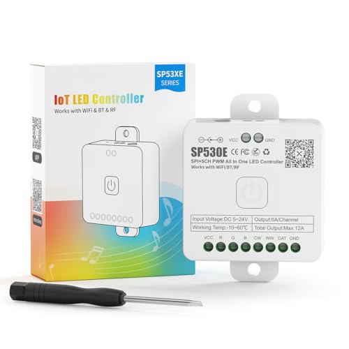 SEZO SP530E 12-in-1 WiFi LED Controller DC5V-24V Bluetooth LED Controller Kompatibel mit Google Home Smart Voice Steuerung für 5CH PWM RGB CCT RGBW SPI Streifen WS2812B 2.4G RF Remote von SEZO