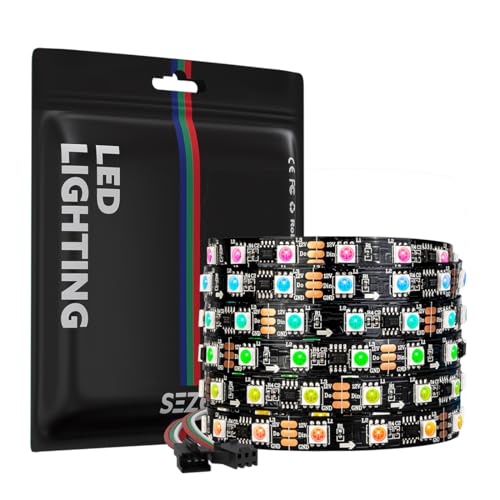 SEZO WS2811 RGB IC LED Streifen 5M 60LEDs/M DC12V 100 Pixels Adressierbar Breite 10mm Traumfarbe Lichtleiste Legierte Drähte IP30 Nicht-Wasserdicht PCB Schwarz für Inneneinrichtung DIY Projekte von SEZO