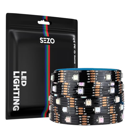 SEZO WS2815 LED Streifen Licht (Aufgerüstetes WS2812B) 5M 30LEDs/m Dream Color Individuell adressierbar RGB 5050SMD Dual Signal WS2813 LED Flexibles Lichtband IP30 Nicht-Wasserdicht DC12V Schwarz PCB von SEZO