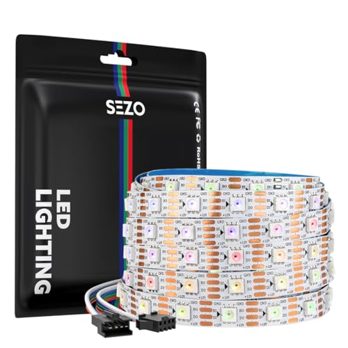 SEZO WS2815 LED Streifen SPI RGB (Aufgerüstetes WS2812B) DC12V 5M 60LEDs/m Dimmbar Individuell Adressierbar led strip 5050SMD Dual Signal Lichtleiste IP30 Nicht-Wasserdicht für DIY Innenbeleuchtung von SEZO