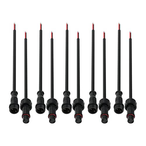 SEZO Wasserdichte Stecker 2 Polig 5Pairs 2Pin IP65 Waterproof Elektrischer Steckverbinder mit 22AWG 20CM Verlängerungskabel für Innen Außenbereich LED Lichtleisten Kleine Größe 15mm Mutter von SEZO