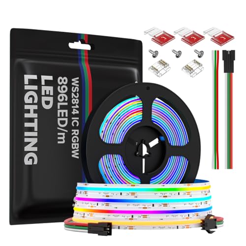 WS2814 RGBW IC FCOB COB LED Streifen 5M 896 LEDs/m Hohe Dichte Licht Strip DC24V 12mm RGB+WW(Warmweiß) Dimmbar Traumfarbe Lichtleiste IP30 Nicht-Wasserdicht für Inneneinrichtung DIY Projekte von SEZO