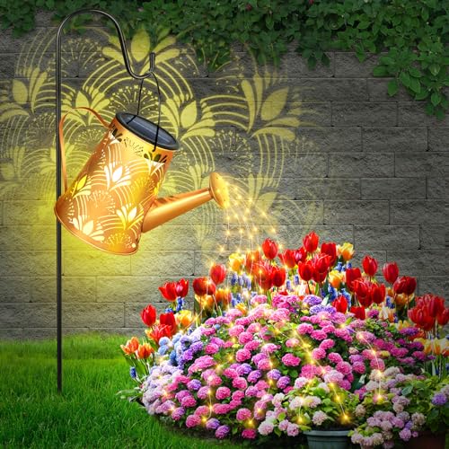 Solar Gießkanne mit Lichterkette Aussen Gartendeko Vintage, LED Solarlampen für Außen Solarlichterkette Außen Wetterfest mit Schäferhaken, Solar Lichter Aussen Solarleuchten Terrasse Balko Garten Deko von SEoKar