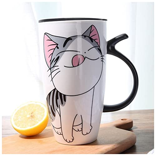 Becher 600ml Cartoon Kreative Katze Becher mit Deckel Milch Kaffeetasse for Tee Porzellan Reisetasse Große Kapazität Keramik Schöne Geschenke Emaille Becher (Size : Pattern 1) von SEvso