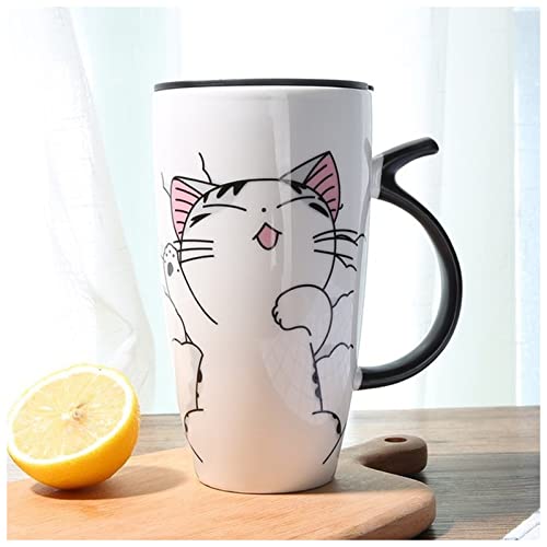 Becher 600ml Cartoon Kreative Katze Becher mit Deckel Milch Kaffeetasse for Tee Porzellan Reisetasse Große Kapazität Keramik Schöne Geschenke Emaille Becher (Size : Pattern 3) von SEvso