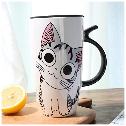 Becher 600ml Cartoon Kreative Katze Becher mit Deckel Milch Kaffeetasse for Tee Porzellan Reisetasse Große Kapazität Keramik Schöne Geschenke Emaille Becher (Size : Pattern 4) von SEvso