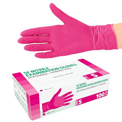 SF Nitril Einweghandschuhe S Magenta, 100 Stück/Box, Nitrilhandschuhe, dehnbare Einmalhandschuhe aus Nitril, puderfrei, latexfrei, Rissfest, Gummihandschuhe von SF Medical Products GmbH