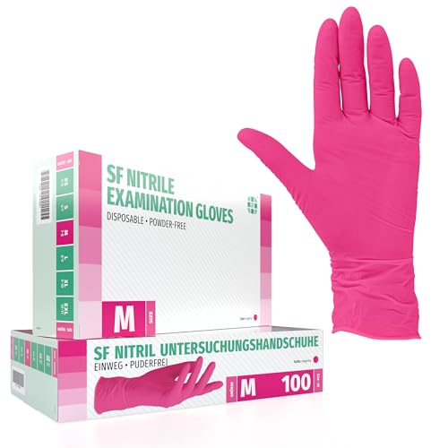 SF Nitrilhandschuhe M Magenta – 100 Stück Einweghandschuhe, Einmalhandschuhe, Medizinische handschuhe, Puderfrei, Latexfrei, für Kochen, Putzen, Medizin, Kosmetik, Haushalt SF Nitrilhandschuhe M Magenta – 100 Stück Einweghandschuhe, Einmalhandschuhe, Medizinische handschuhe, Puderfrei, Latexfrei, für Kochen, Putzen, Medizin, Kosmetik, Haushalt von SF Medical Products GmbH