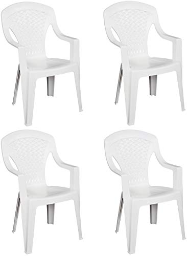4 Stück Sessel Stuhl Capri in Hartharz von weißem Kunststoff stapelbar mit Armlehnen hohe Rückenlehne für Bar Camping Sagra Restaurant von SF SAVINO FILIPPO