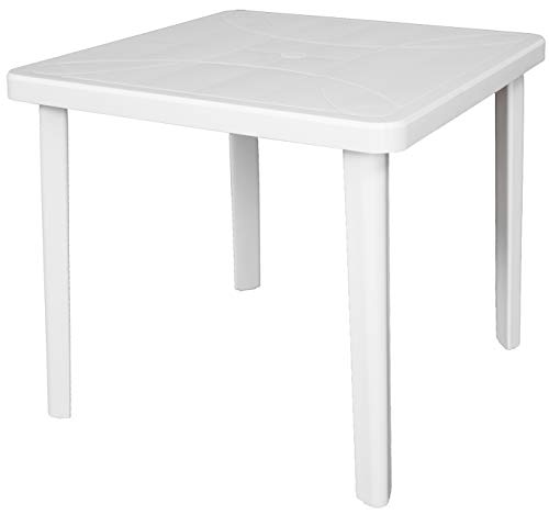 Quadratischer Tisch 80x80 „Nettuno“ aus weißem hartem Kunststoff  mit Schirmloch für Außenbereiche Balkone, Bars oder den Garten von SF SAVINO FILIPPO