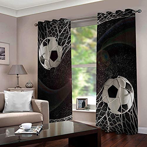 SFALHX Vorhang Schlafzimmer Fußball Gardine Blickdicht Thermo Vorhang Kinderzimmer Gardinen Junge Mädchen Ösenvorhang 2 Stücke/2 x B117 x H183cm, Schwarz von SFALHX