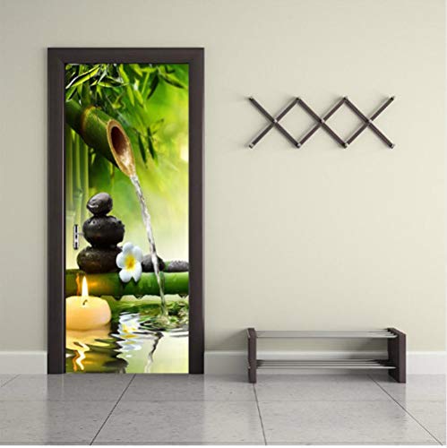 SFALHX 3D Türaufkleber Wandbild türposter Stein, Bambus, Orchidee, Landschaft des flüssigen Wassers 3D Türaufkleber PVC Selbstklebende Tür Wandbild Wandaufkleber Poster Fototapete 88x200cm von SFALHX