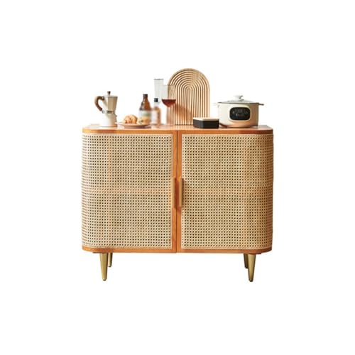 Buffet Sideboard aus massivem Holz aus nordischem Rattan für Zuhause und Wohnzimmer, multifunktionaler Aufbewahrungsschrank für den Eingangsbereich mit doppelter Tür, mehrschichtig, Anrichte mit von SFANIIX