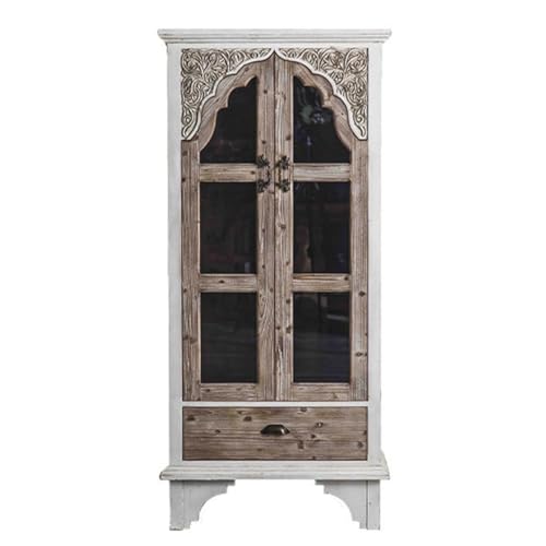Buffetschrank Alte geschnitzte Glastür Weinschrank Aufbewahrungsschrank Retro Kommode Eingang Wohnzimmer Eingang Schrank Kommode mit Stauraum von SFANIIX