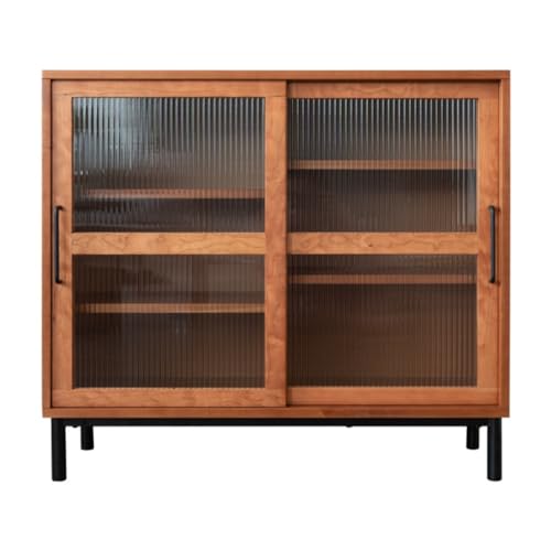 Buffetschrank Kirschholz Kommode Skandinavischer Aufbewahrungsschrank Glastür Kaffeebarschrank Badezimmerbodenschrank Kommode mit Stauraum von SFANIIX