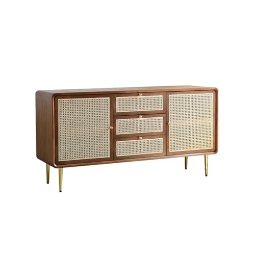 Buffetschrank Massivholz Kommode Home Schlafzimmer TV-Schrank Nordische Schublade Rattan Aufbewahrungsschrank Multifunktionale Retro Aufbewahrungsschrank Kommode mit Stauraum von SFANIIX