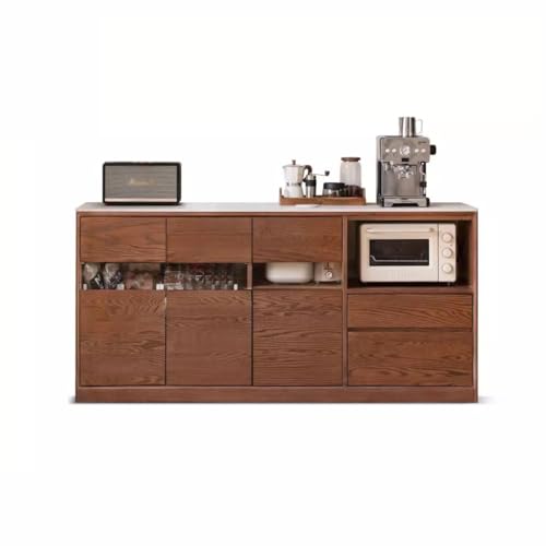 Buffetschrank Massivholz Kommode Schiefer Aufbewahrungsschrank Schrank Aufbewahrungsschrank Walnussfarbener Aufbewahrungsschrank Mikrowellenschrank Kommode mit Stauraum von SFANIIX