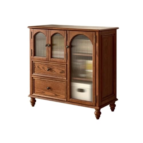 Buffetschrank Massivholz multifunktionale Kommode Haushalt einfacher Aufbewahrungsschrank Porzellanschrank mit Glastür Kommode mit Stauraum(B) von SFANIIX